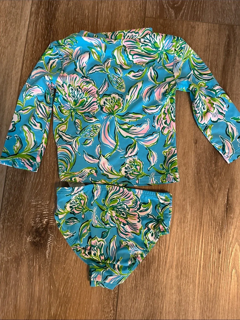 Lilly Pulitzer Girls' Aqua Pink Green Floral Rashguard Set